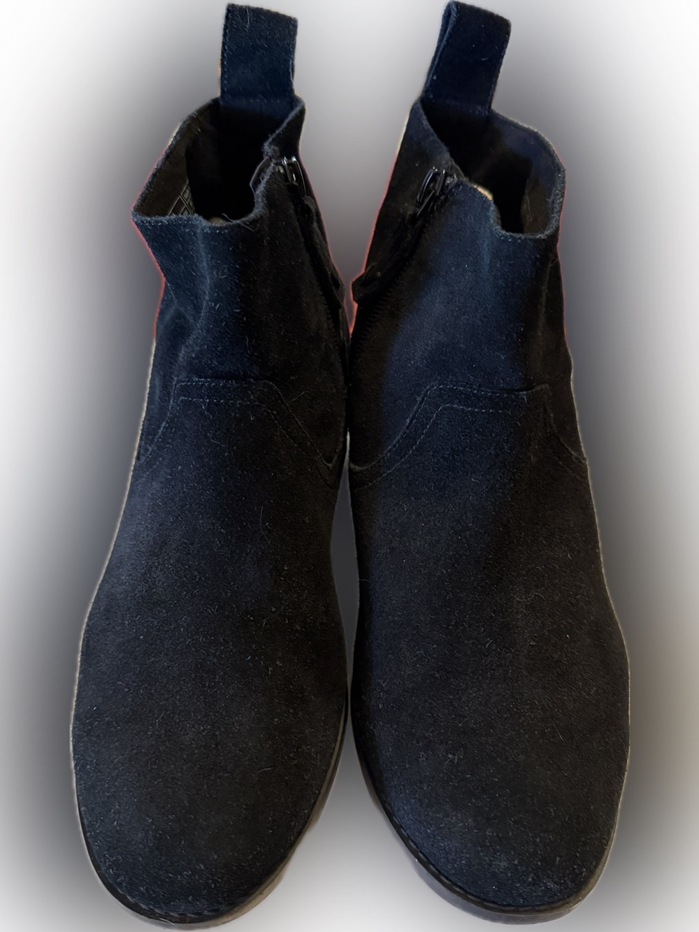 Vionic Black Suede Ankle Boots Women’s 8.5M Side Zip Comfort Low Heel Booties